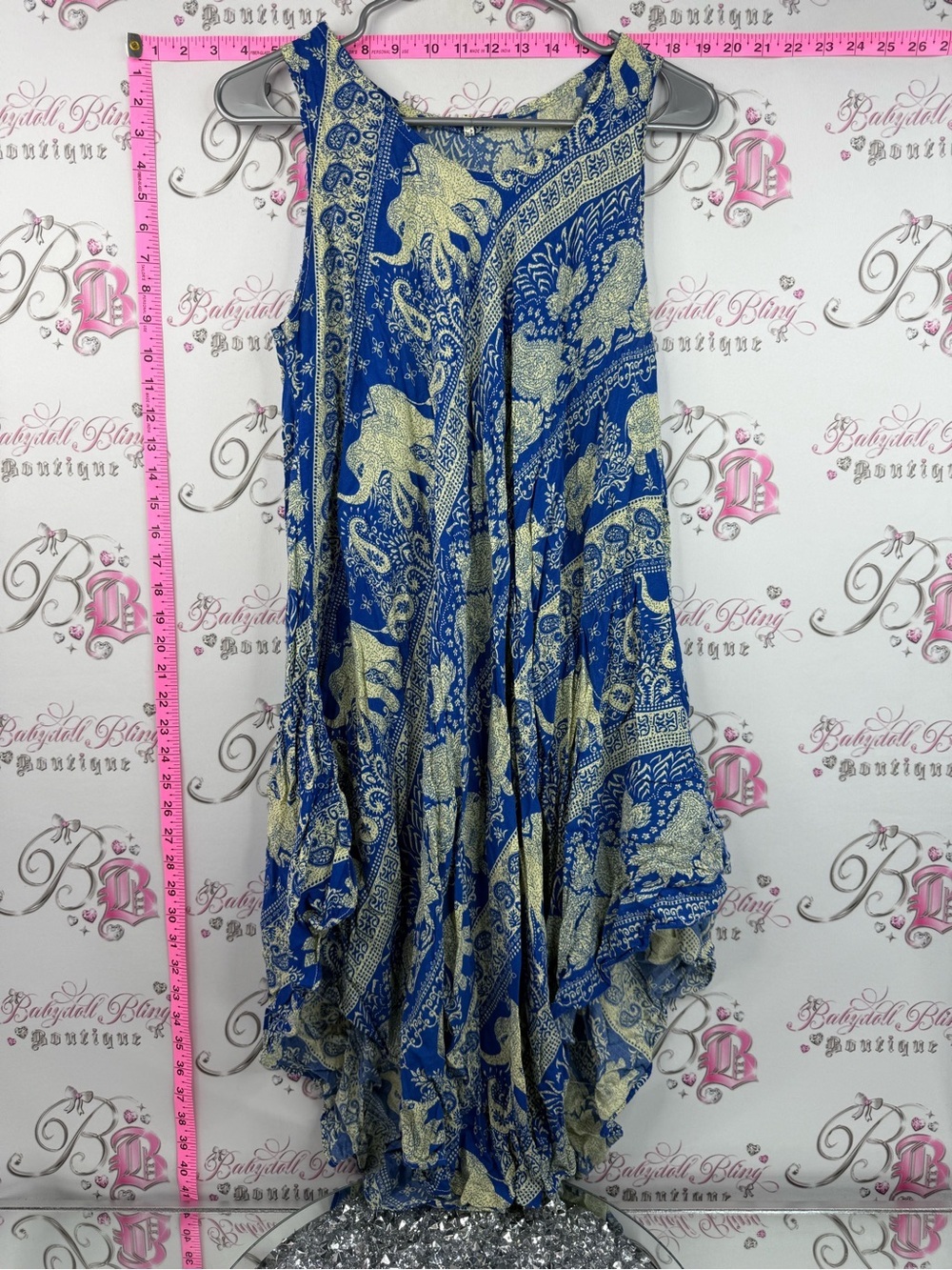 Dress Thailand Elephant Print Flowy Midi Skirt in Royal Blue and Cream soft